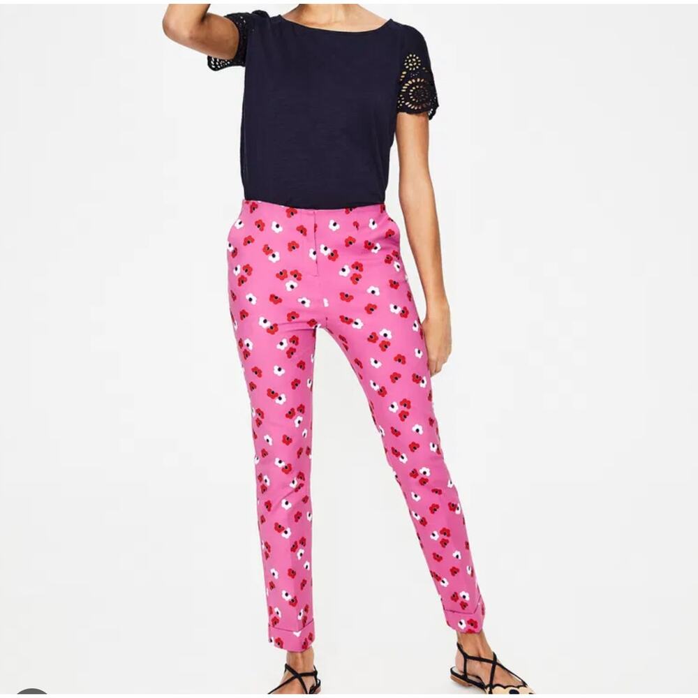 BODEN Kensington Turn-Up Trousers Pink Floral Pants 8P